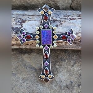Nicky Butler 925 Sterling Silver Druzy Quartz Amethyst Peridot Cross Pendant NB